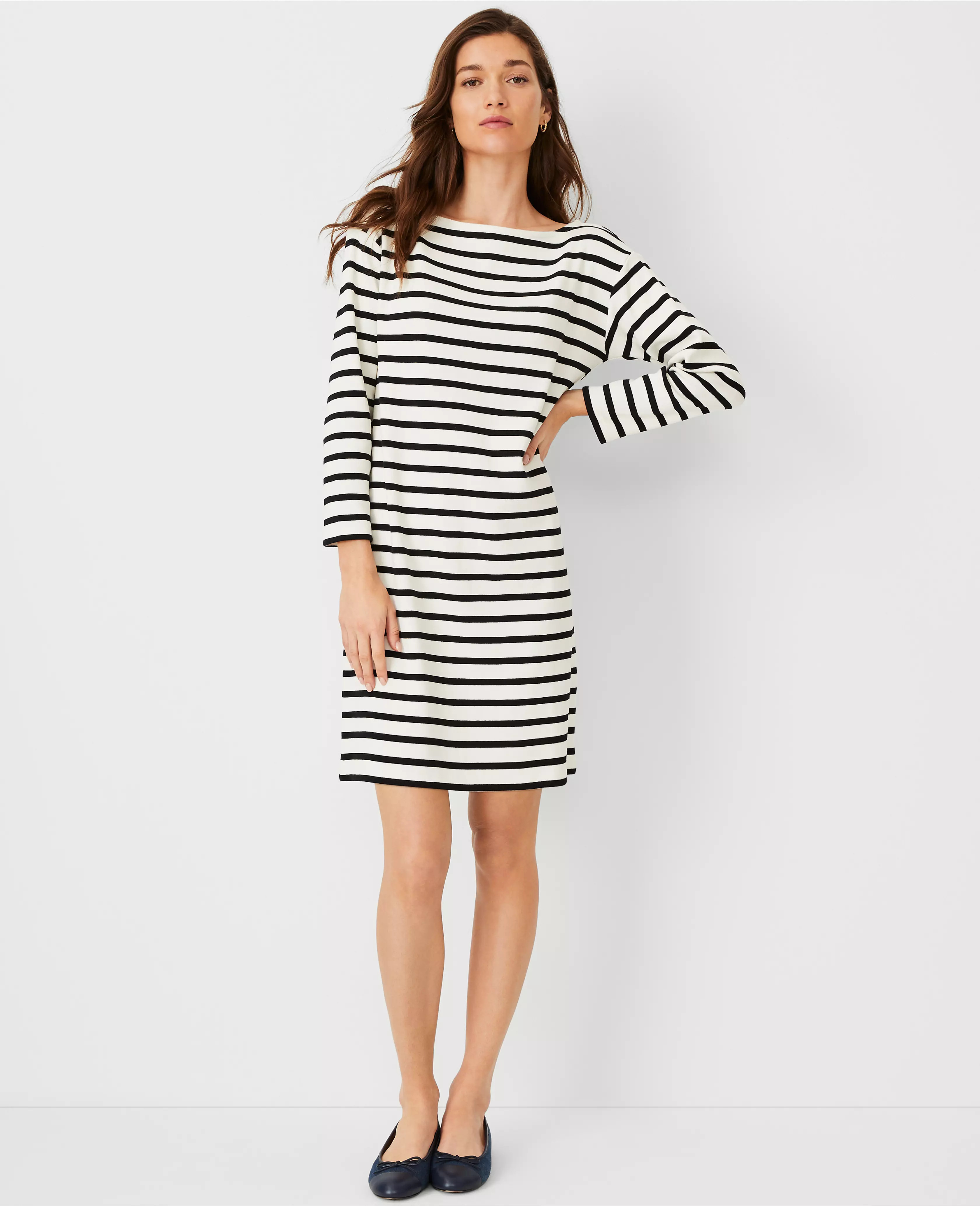Petite AT Weekend Striped Bracelet Sleeve Shift Dress | Ann Taylor (US)