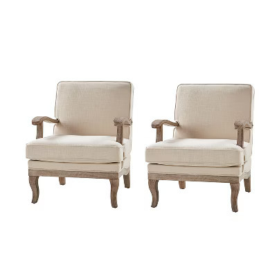 Set of 2 Quentin Wooden Upholstered Armchair Comfy Living Room with Comfortable Backrest and Cushion| ART OF LIVING DESIGNS-LINEN | Target