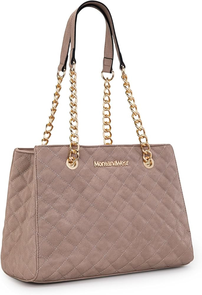 Montana West MEDIUM Tote Bag for Women Quilted Chain Handbags Shoulder Purse | Amazon (US)