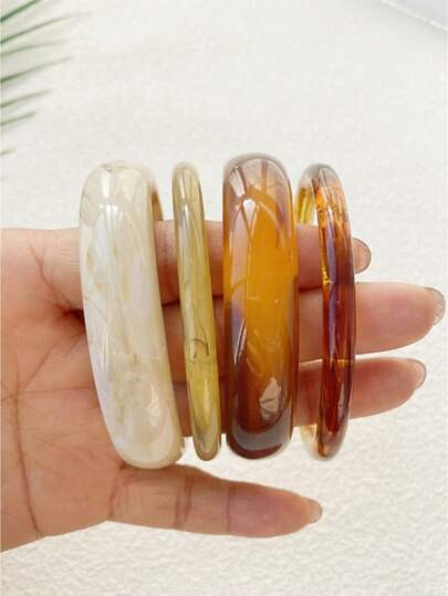 4pcs Vintage Resin Amber Texture Acrylic Bangle Bracelets, Fashion & Versatile For Women's Daily ... | SHEIN