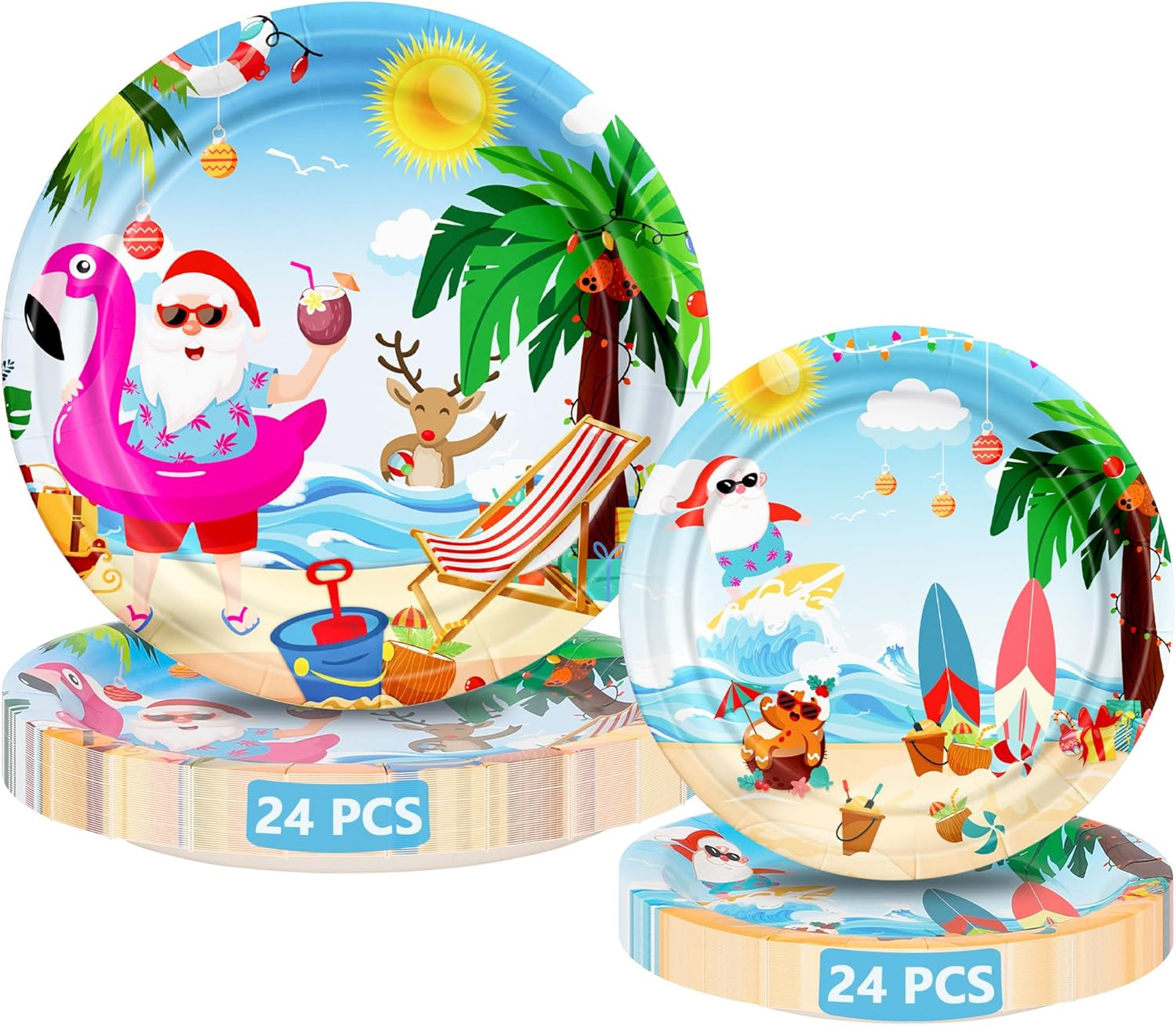 QZYL 48 COUNT Summer Christmas Paper Plates, 9" Dinner Plates 7" Dessert Plates, Disposable Plate... | Amazon (US)