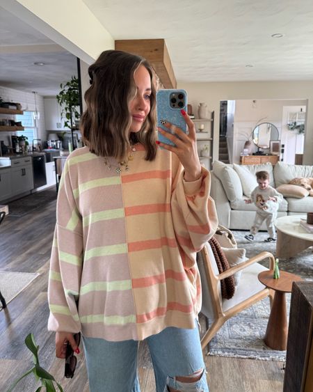 Free people striped sweater 💕🥰 This color way isn’t available but four others are and I want them all! They are so cute and fun for spring!!! Perfect for Ohio weather right now ☀️

Free people, loopy cases, charm necklace, necklaces, Julie Vos jewelry, hair crimper 

#LTKSpringSale #LTKbeauty #LTKbump