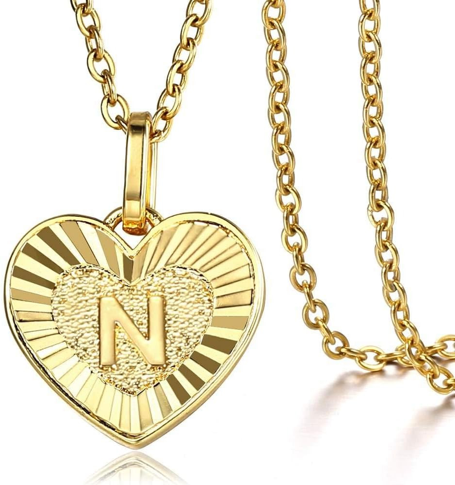 Trendsmax Heart Love Initial Letter A to Z Alphabet Pendant Necklace Gift for Women Girls Gold Plate | Amazon (US)