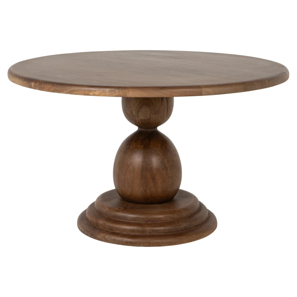 Cassandra Updated Traditional Brown Mango Wood Round Coffee Table | Kathy Kuo Home