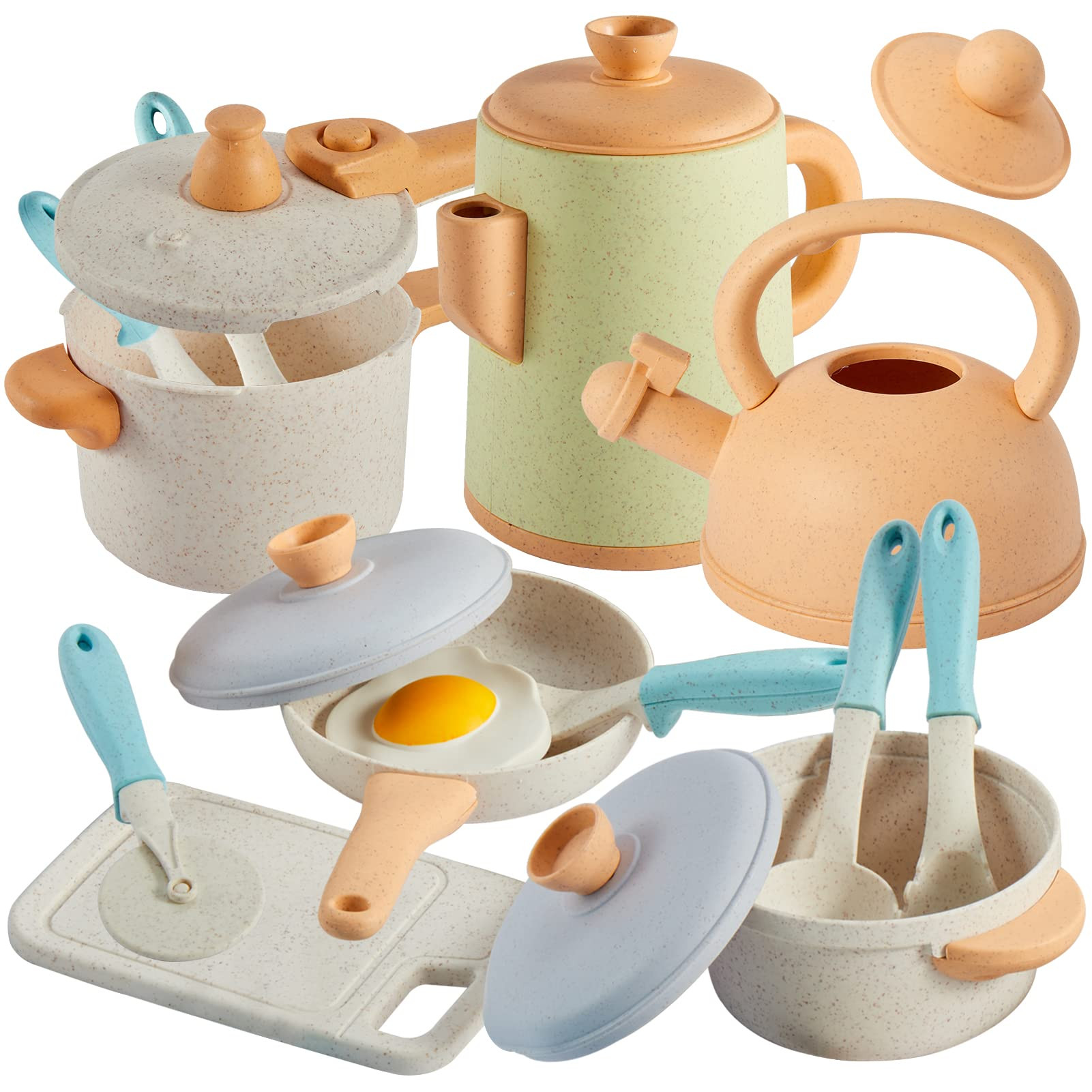 BUYGER Pretend Play Kitchen Accessories Toys Set, Cookware Pots and Pans Cooking Utensils Playset Gi | Amazon (US)