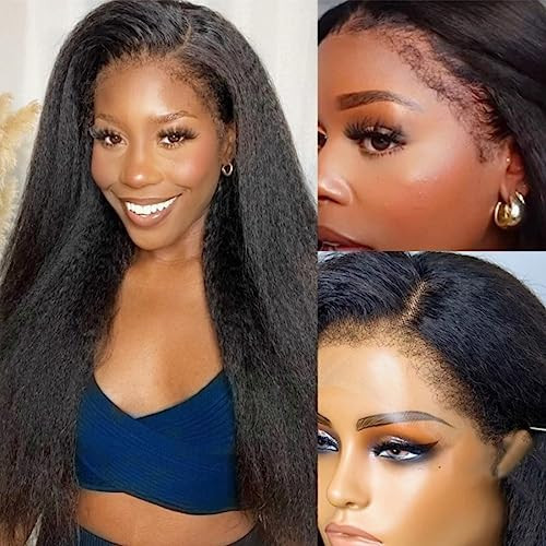 UNICE Realistic 4C Kinky Edges 13x4 Lace Front Kinky Straight Wig Human Hair Glueless Frontal Wigs Natural Hairline with Curly Baby Hair 24 inch | Amazon (US)