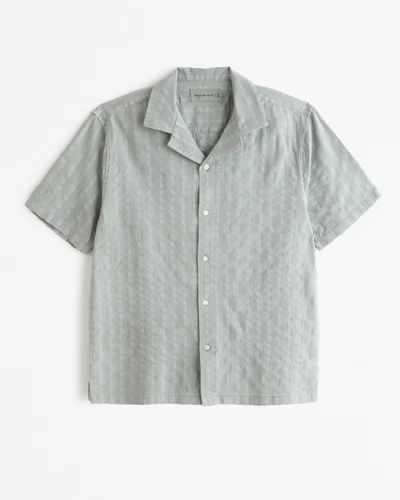 Men's Camp Collar Embroidered Button-Up Shirt | Men's Tops | Abercrombie.com | Abercrombie & Fitch (US)