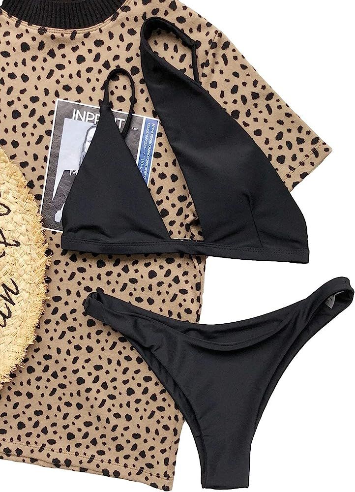Lilosy Sexy Cutout One Shoulder Bikini High Cut Brazilian Bikini Swimsuit Set 2 Piece | Amazon (US)