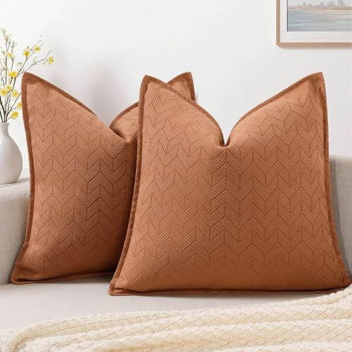 ZWJD 12x20 Pillow Covers Set of 2 Luxurious Decorative Throw Pillows with Flanged Edges Arrow Textured Design Pattern Thick Cozy Throw Pillow Case for Couch, Bed, and Home Decor, Burnt Orange | Amazon (US)