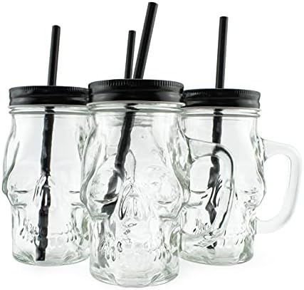 Darware Skull Mason Jar Mugs (Set of 4); Clear 12oz Glasses with Reusable Straws | Amazon (US)