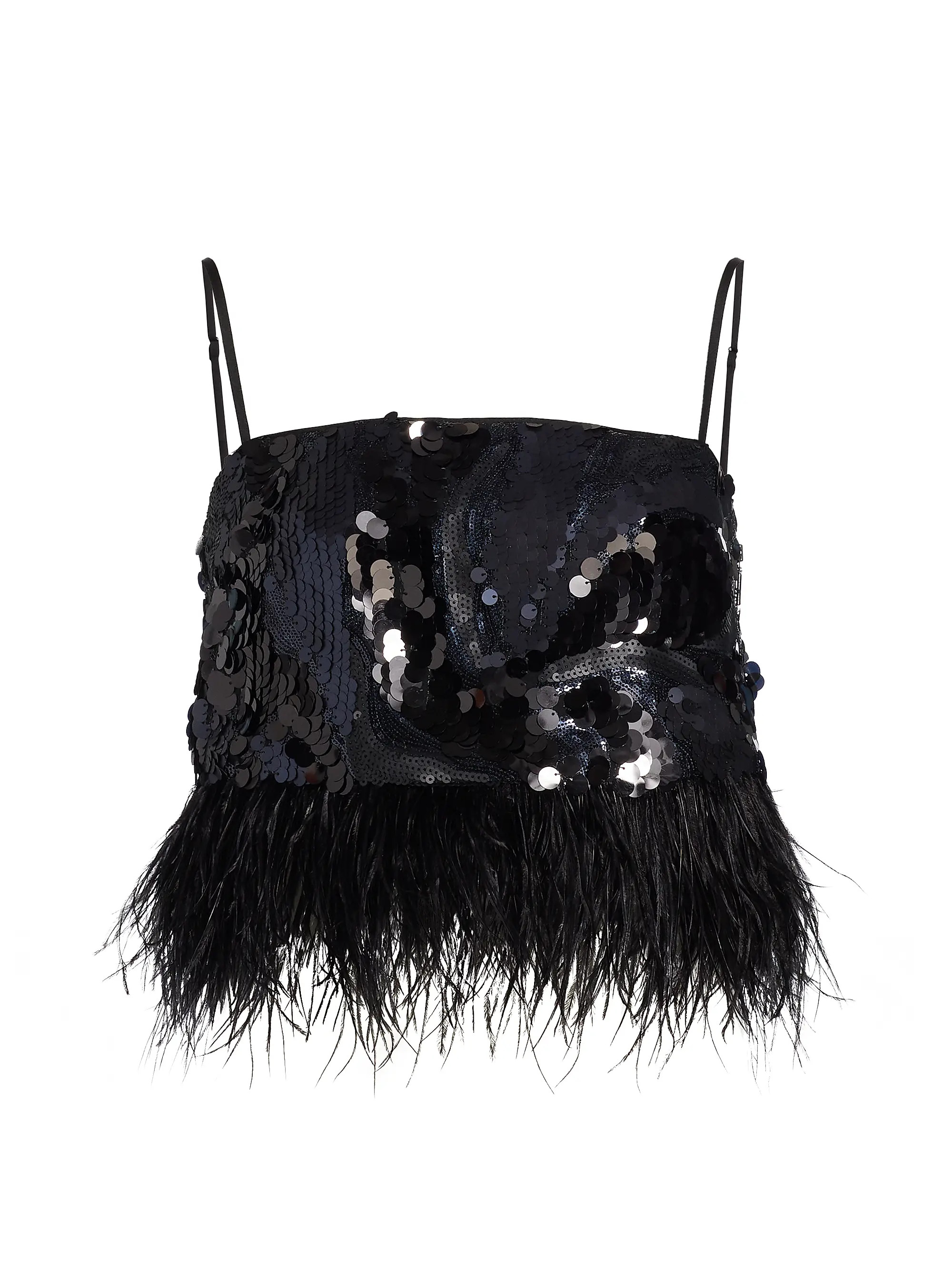 Ramy BrookStanley Sequined & Feather-Trimmed Crop Top | Saks Fifth Avenue