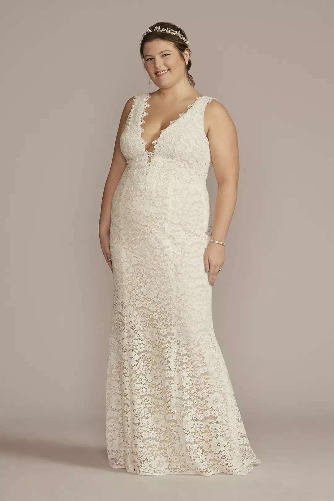 Allover Lace Tank Wedding Gown with V-Back Detail | David's Bridal