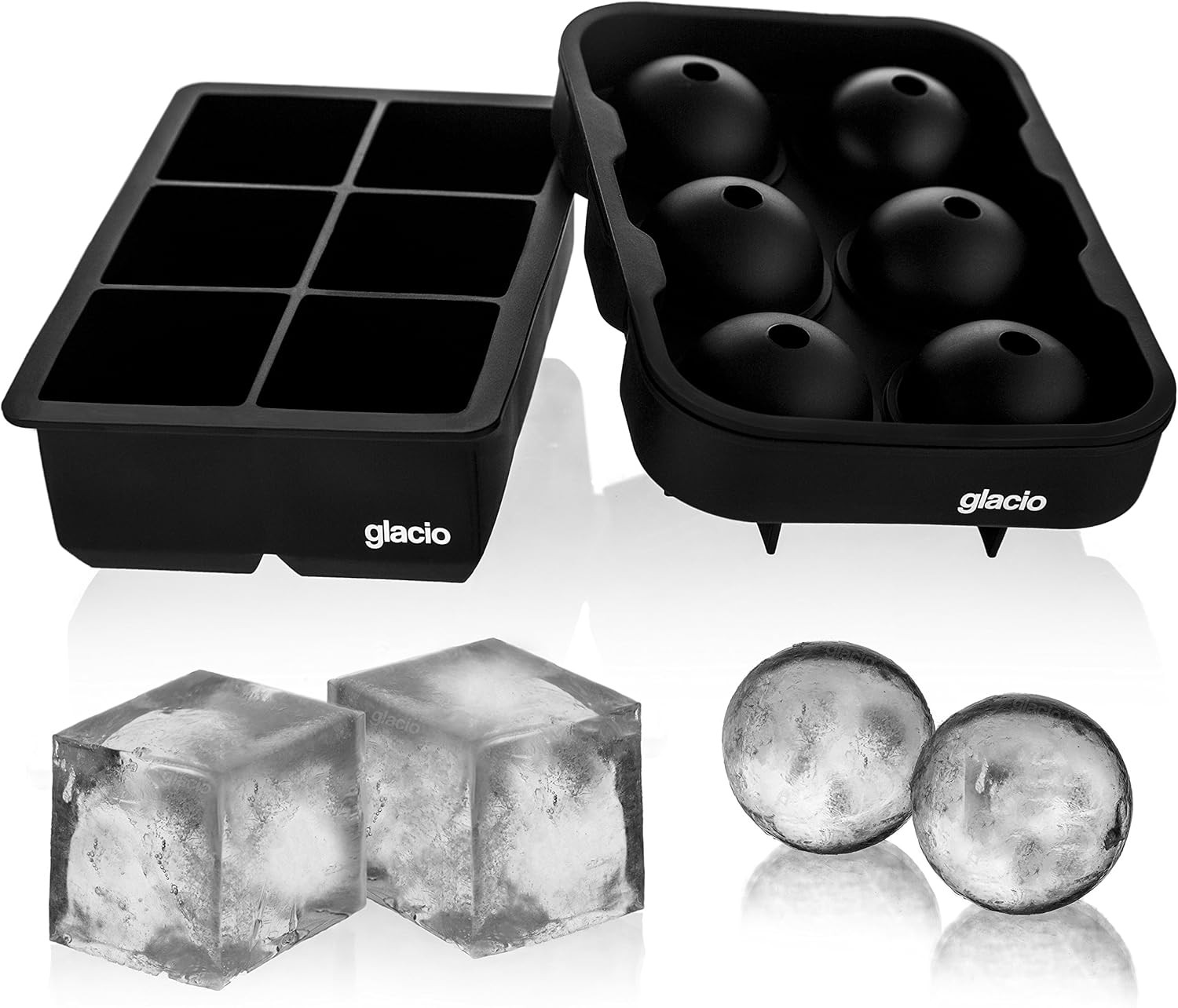 glacio Ice Cube Trays Silicone Combo Mold - Set of 2, Sphere Ice Ball Maker with Lid & Large Squa... | Amazon (US)