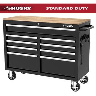 Tool Storage 46 in. W x 18 in. D 9-Drawer Mobile Workbench Cabinet in Gloss Black | The Home Depot