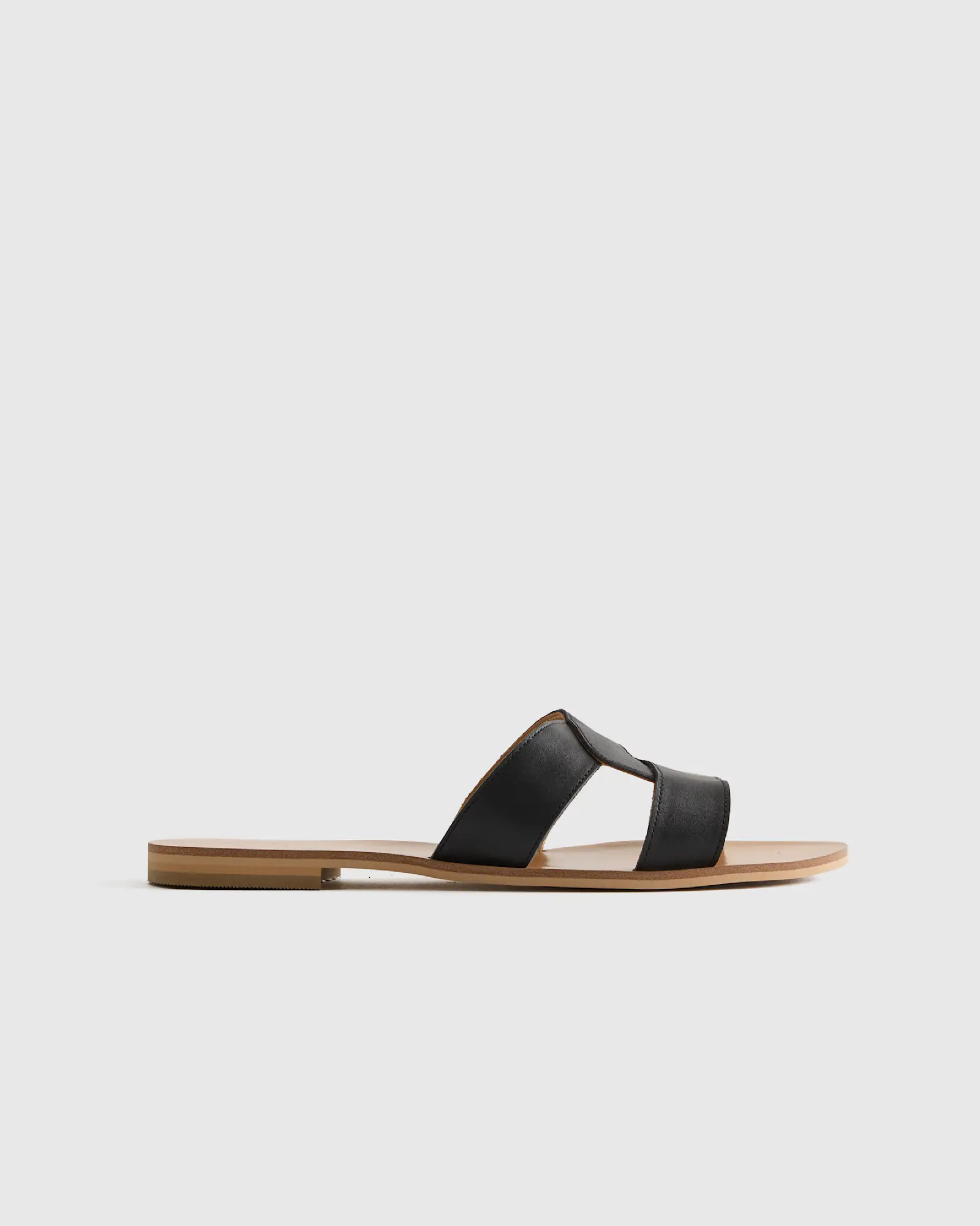 Italian Leather Cutout Slide Sandal in Black | Quince