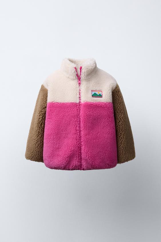COLOR BLOCK FLEECE JACKET WITH LABEL | Zara US