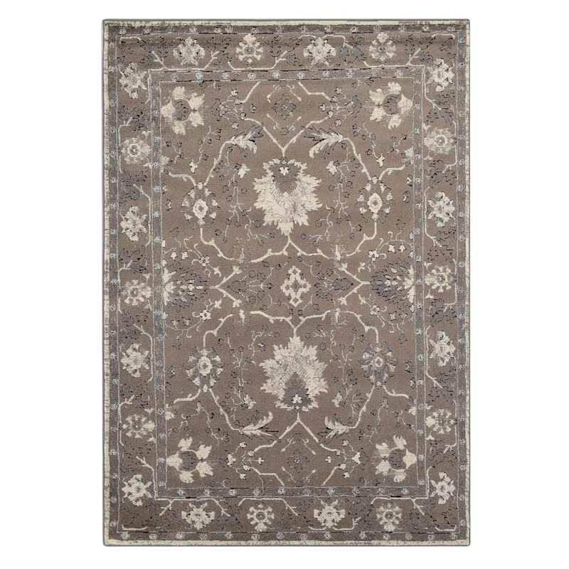 (B803) Antiqua Dark Grey Floral Area Rug, 7x10 | At Home