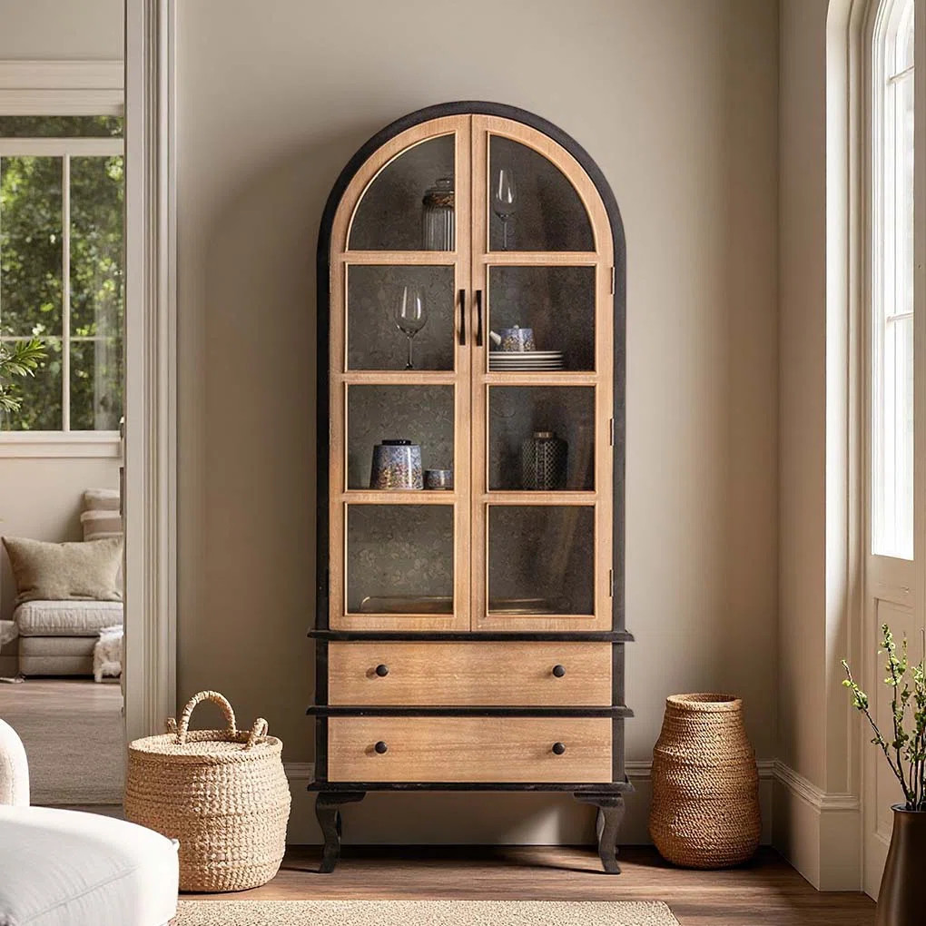 Display Cabinet With Glass Doors And Concealed Storage Compartments | Wayfair North America