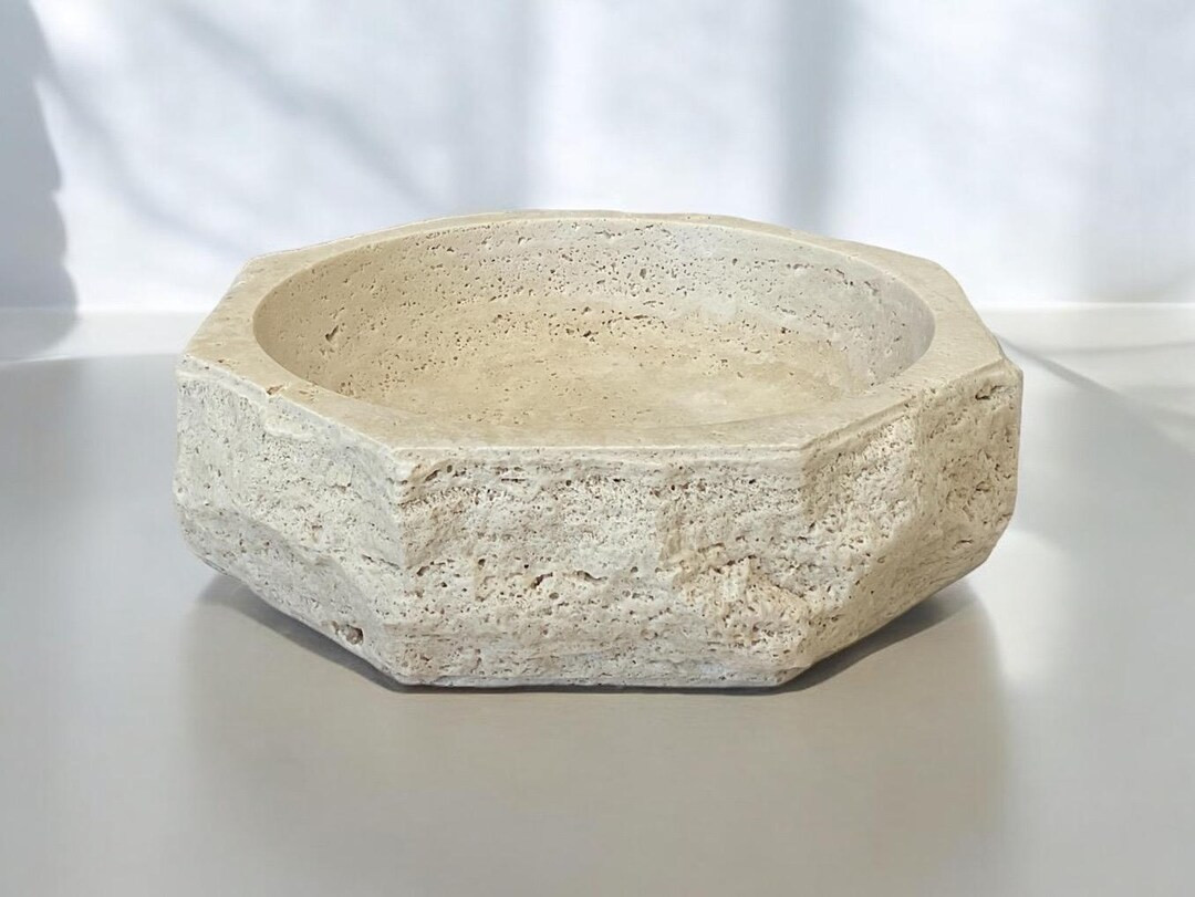 ARVEN Travertine Bowl - 11” (28 cm) Octagonal Beige Stone Decorative Bowl, Centerpiece Bowl, En... | Etsy (US)