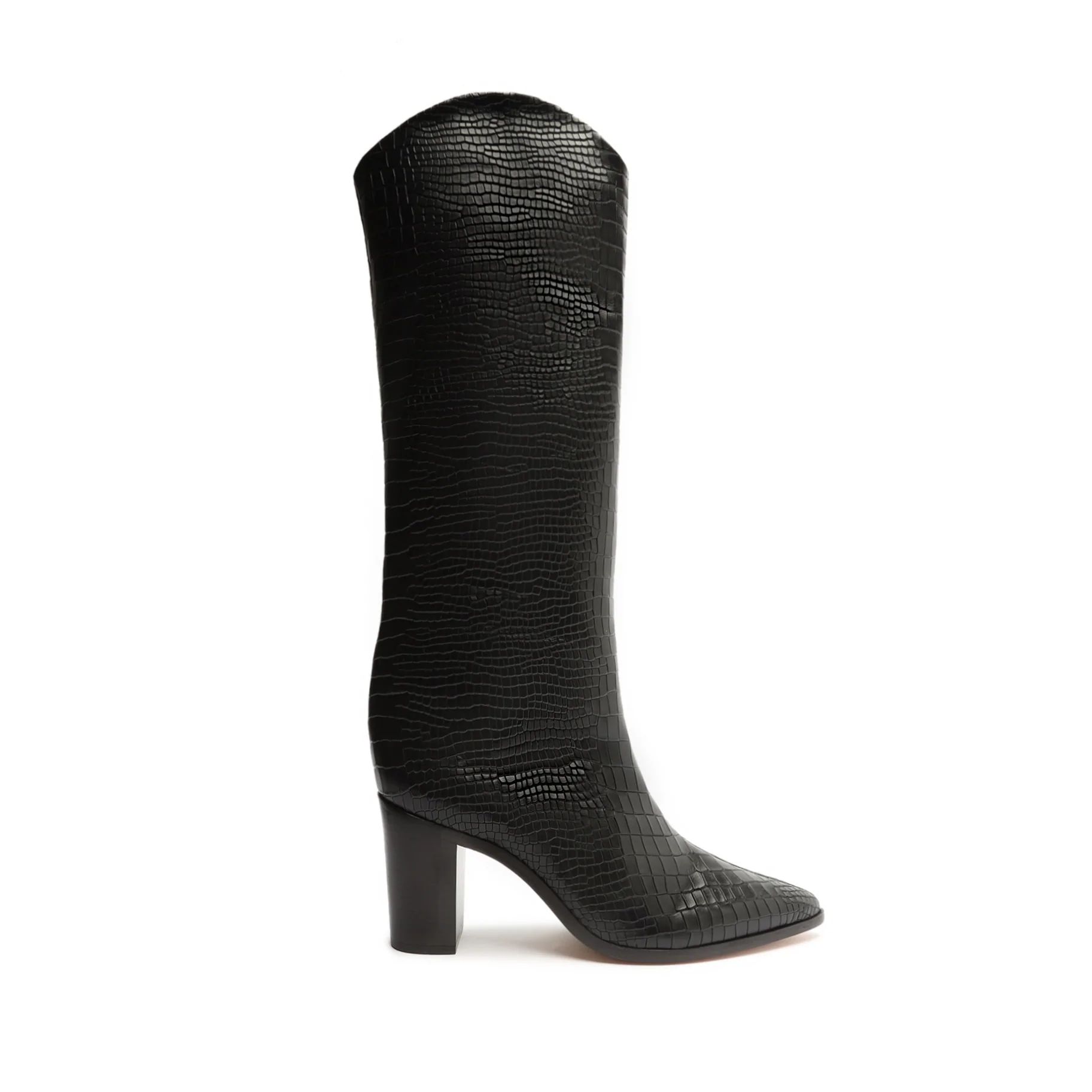 Maryana Block Pointed Toe Block Heel Boot in Croco | Schutz Shoes | Schutz Shoes (US)