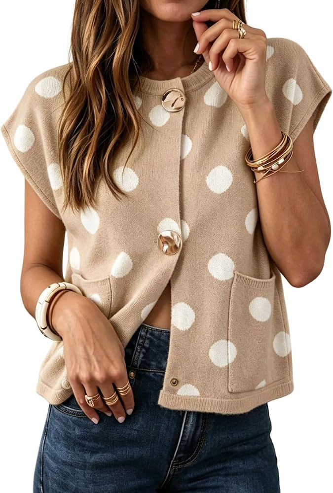 MINSURE Women Cap Sleeve Polka Dot Cropped Knit Cardigan Sweater | Amazon (US)