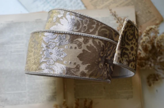 Taupe Damask Wired Velvet - Etsy | Etsy (US)