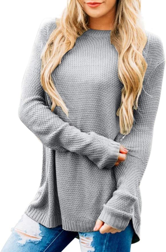 MEROKEETY Women's Long Sleeve Oversized Crew Neck Solid Color Knit Pullover Sweater Tops | Amazon (US)