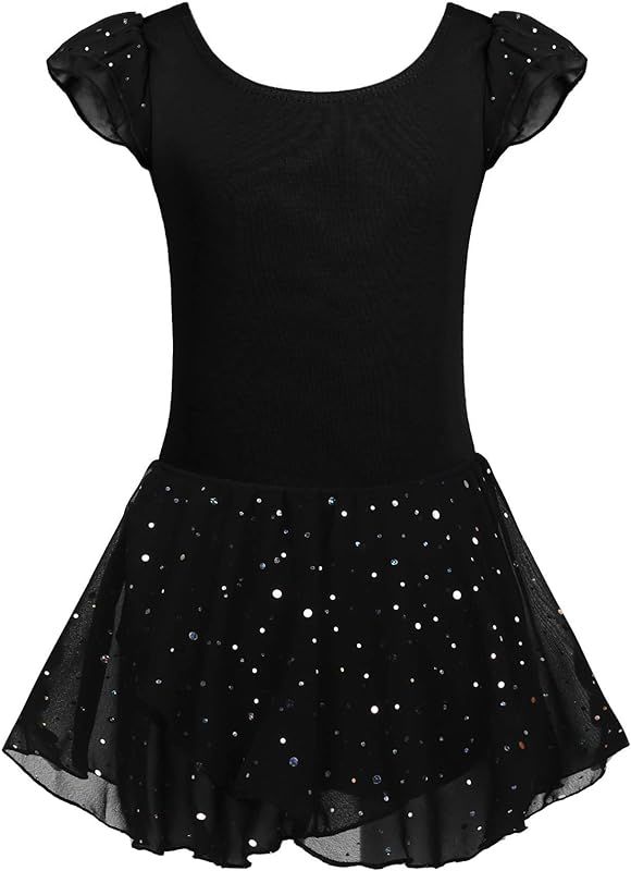 Arshiner Girls Ruffle Sleeve Ballet Dance Dress Tutu Skirted Leotard | Amazon (US)