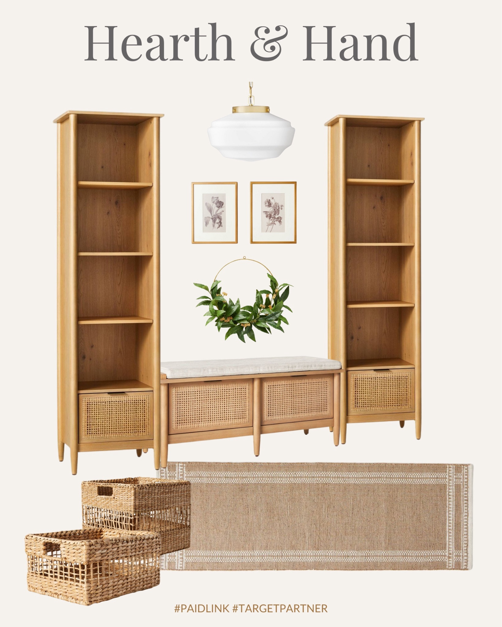 Target Hearth and Hand, bookcase, book shelf, cushion bench, runner, basket, wall art, hoop wreath pendant light 

#LTKsalealert #LTKHoliday #LTKhome