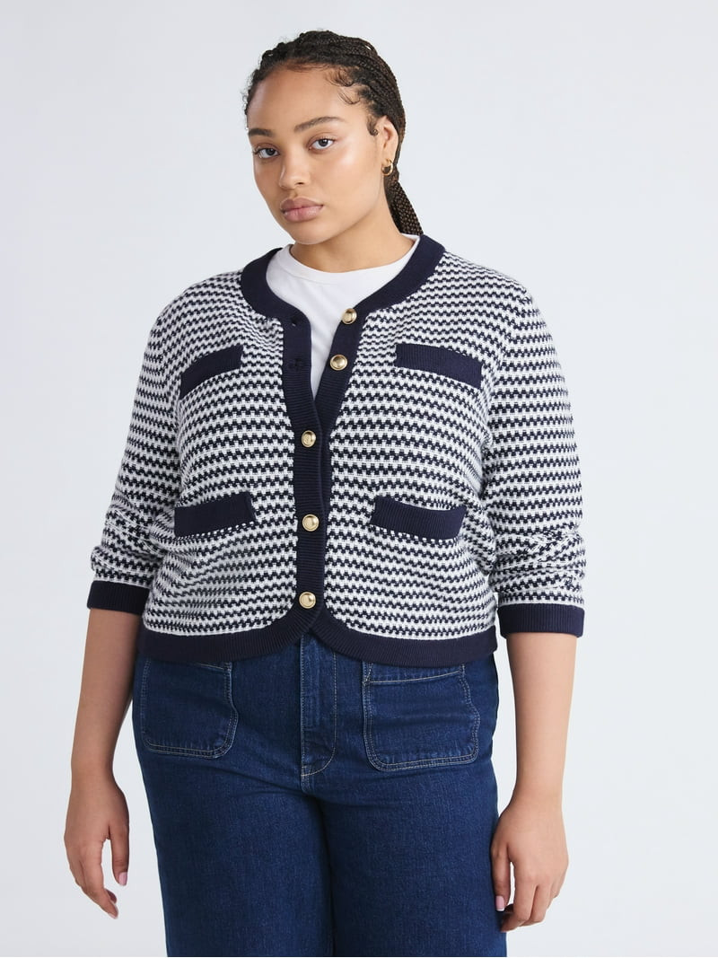 Free Assembly Women's and Women's Plus Textured Cardigan Sweater with Welt Pockets, Lightweight, ... | Walmart (US)