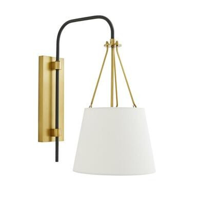 Franklin Wall Sconce, 1-Light, Antique Brass, Bronze, White Linen Shade, 21.5"H (49392 3JTWC) | Lighting Reimagined