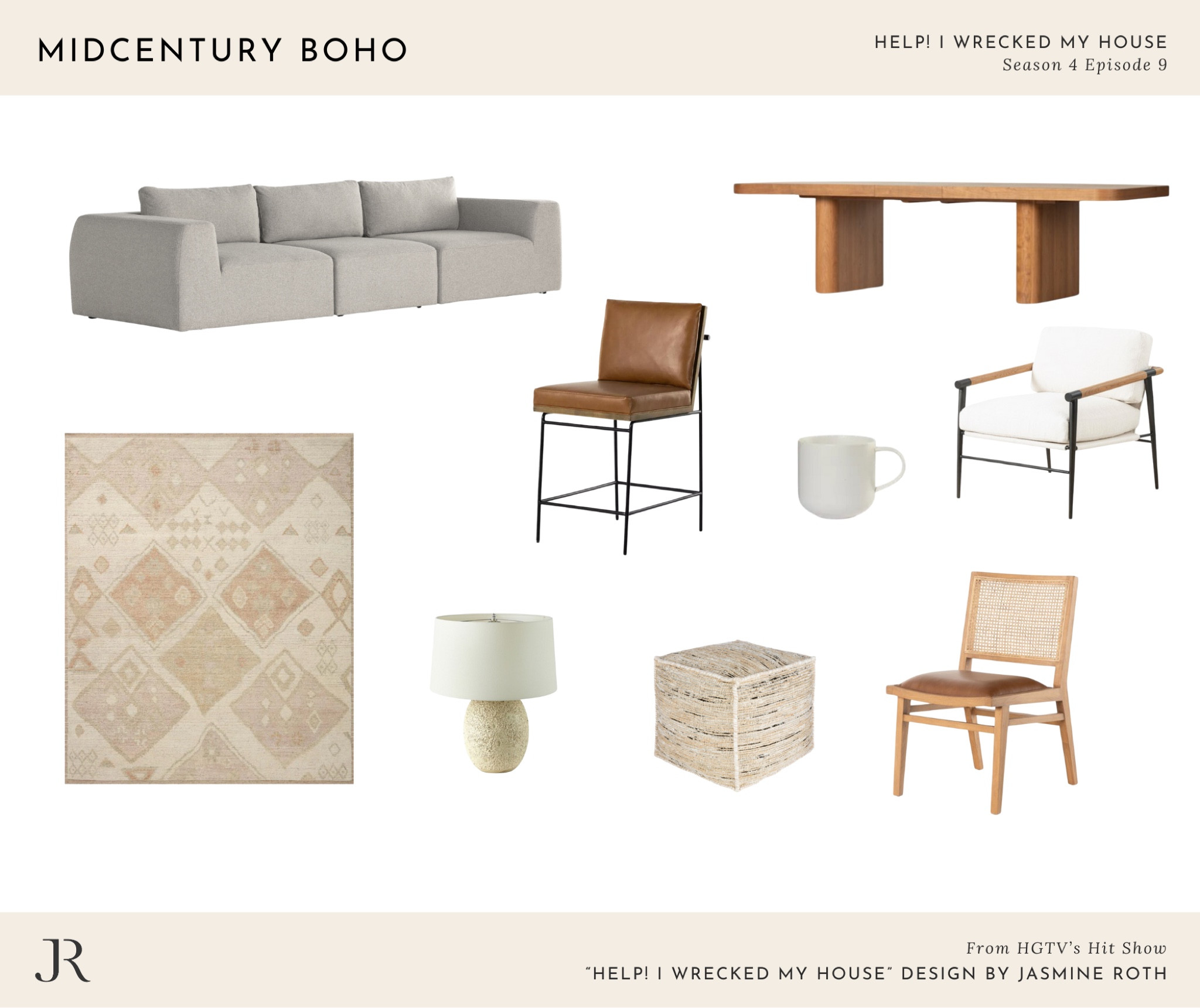 Shop the look - Help! I Wrecked My House Season 4 Episode 9 featuring a midcentury boho home design with neutral furniture and functional storage ideas #homedecor #budgetdecor #interiordesign #homedesign #livingroom

#LTKHome