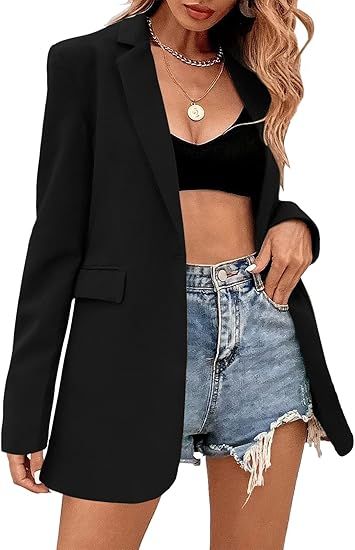 Febriajuce Women's Casual Long Sleeve Lapel Oversized Button Work Office Blazer Suit Jacket | Amazon (US)