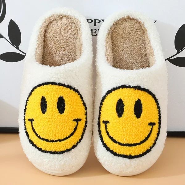 Smiley Face Slippers for Women and Men Soft Fluffy Warm Home Non-Slip Couple Style Shoes Indoor O... | Walmart (US)