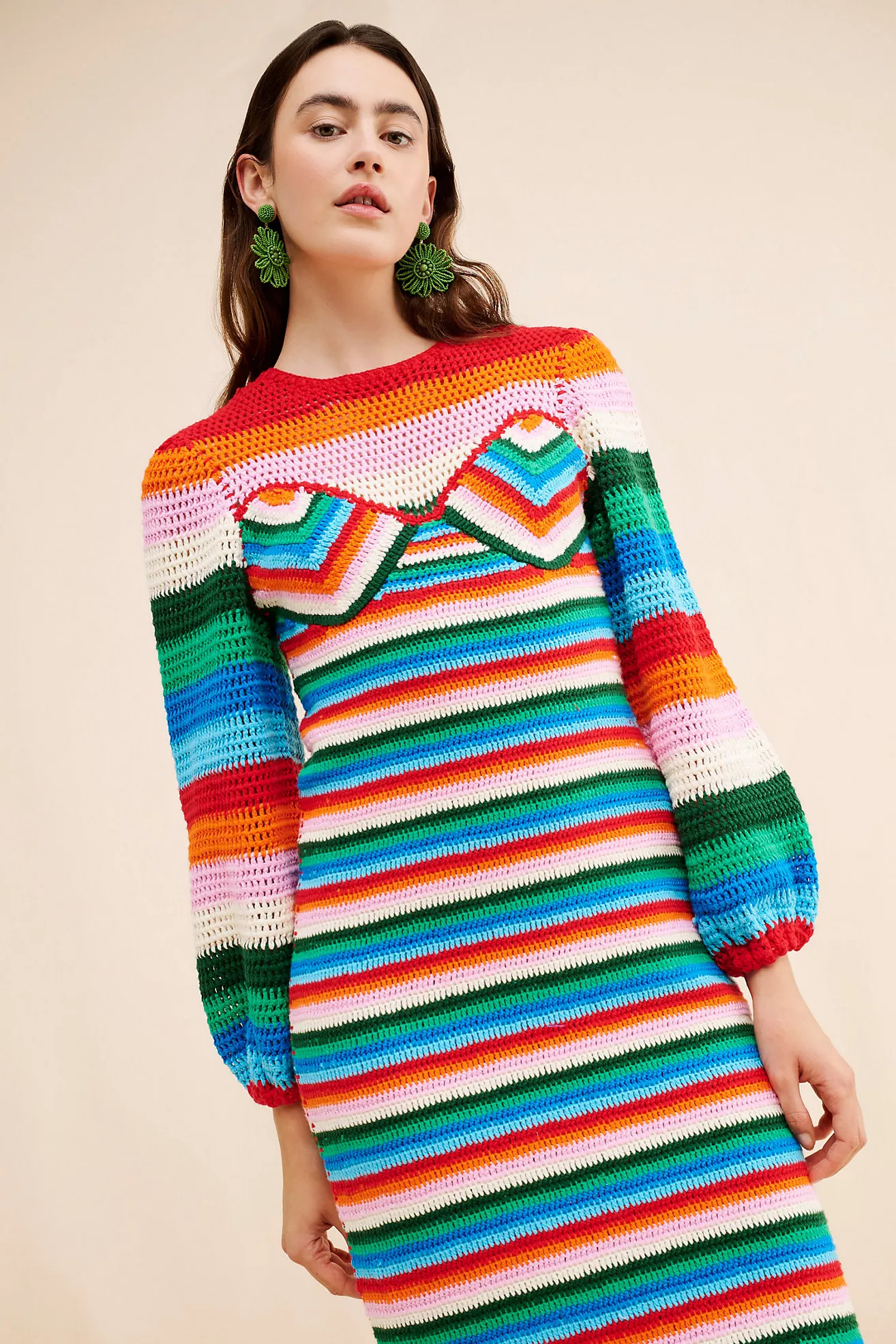 FARM Rio Colorful Stripes Crochet Midi Dress | Anthropologie (US)
