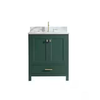 Eileen 30in.W X22in.DX35.4 in. H Bathroom Vanity in Green with Natural Marble Stone Vanity Top in... | The Home Depot