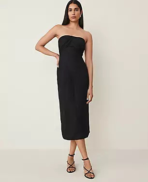 Strapless Linen Blend Midi Dress | Ann Taylor