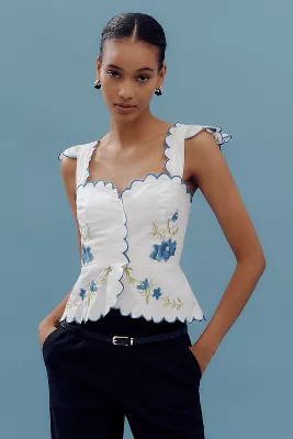 Maeve Ruffle-Strap Scallop Tea Towel Peplum Top | Anthropologie (US)