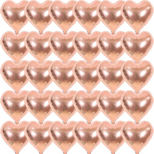30 Pcs Champagne Heart Balloons 18in Foil Heart Shaped 18 Inch Balloons Helium Mylar Balloons Foil Balloon Decoration for Women Girls Valentine's Day Birthday Wedding Proposal Bridal Party Decor | Amazon (US)