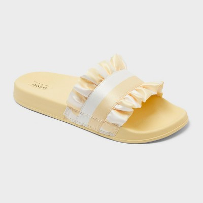 Women's Rivie Ruffled Slide Slippers - Auden™ Yellow XL | Target