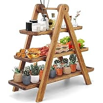 Manspdier Wood 3 Tier Serving Tray Three Tiered Cupcake Stand, Rectangle Serving Platter Wooden Farmhouse Tiered Tray, Party Serving Brown Decorative Tray Decor | Amazon (US)