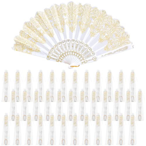 Geelin 50 Pcs Hand Lace Foldable Fans Bulk for Women with Organza Bag Lace Folded Hand European Retro Fan Bridal Dancing Prop Wedding Party Favors for Dancing Tea Party(Fresh Style,White) | Amazon (US)