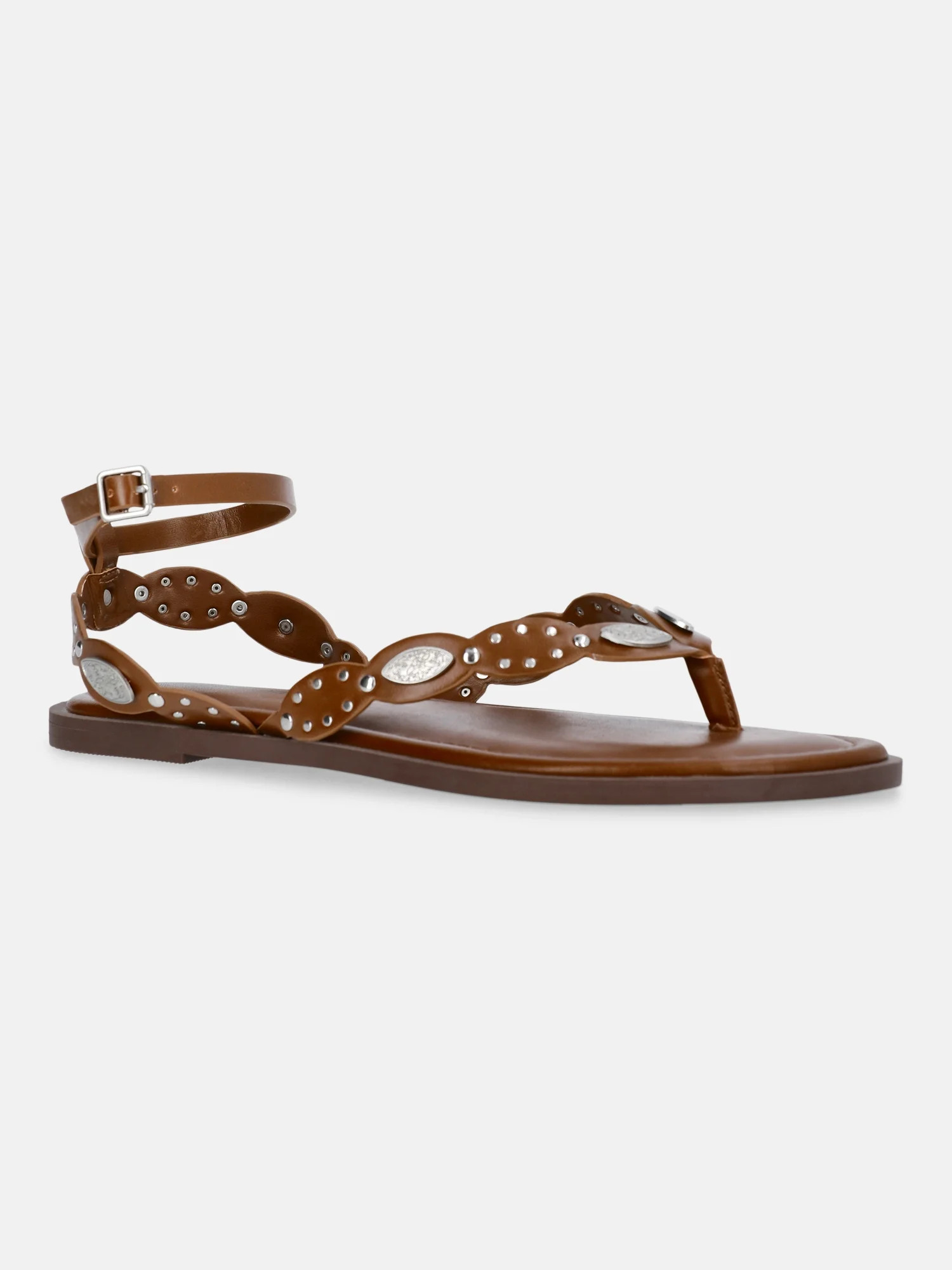 No Boundaries Studded Faux Leather Sandals, Women's | Walmart (US)
