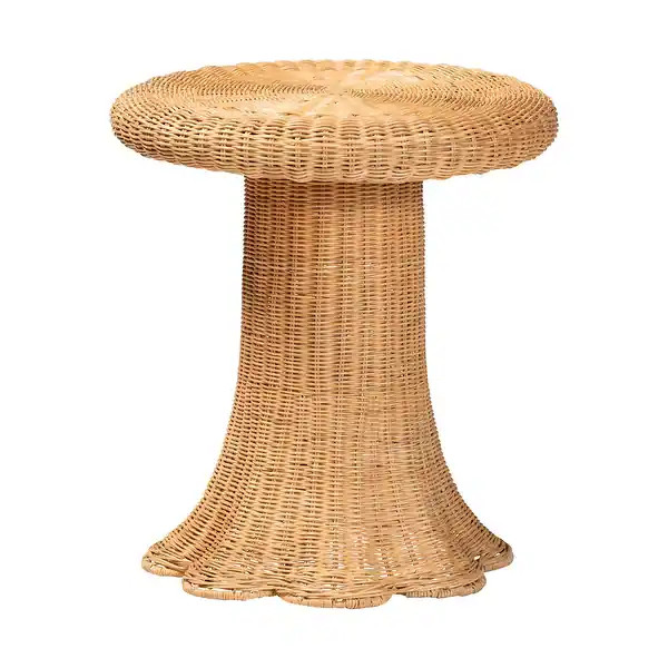 Avalon Scallop Natural Rattan Side Table - Handwoven Wicker Table with Skirted Base, Coastal Styl... | Bed Bath & Beyond