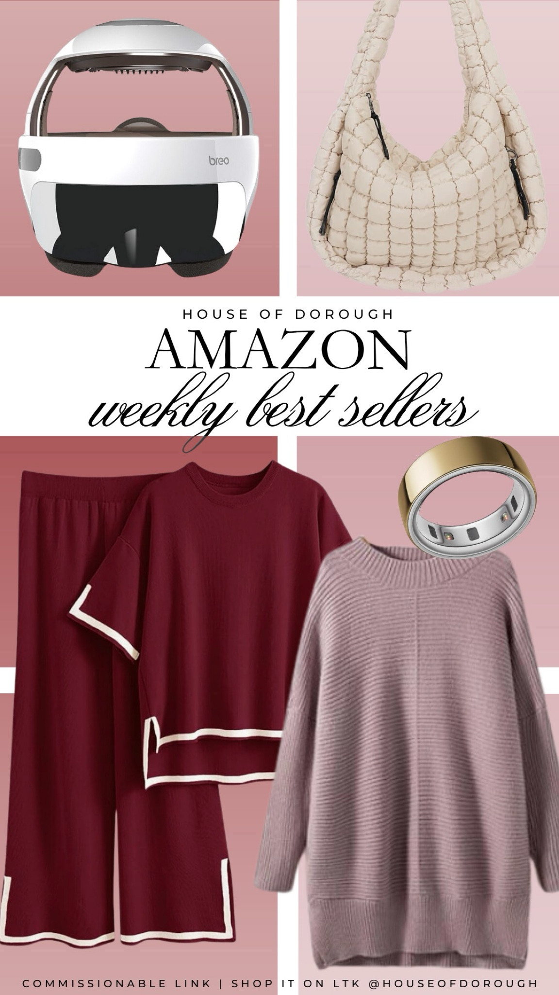 Amazon weekly best sellers !! This amazon sweater is amazing and comes in so many colors. The perfect length to wear with leggings! The matching set is also so cute! I wear a 3X in both! This tote bag as been my go to for the past month. I love the strap length of the bag - it is more comfy than the designer version. You all know I love my oura ring!! Lastly this massager helmet has been my favorite Christmas gift and such a help for relaxing!! 

#LTKSeasonal #LTKPlusSize #LTKStyleTip