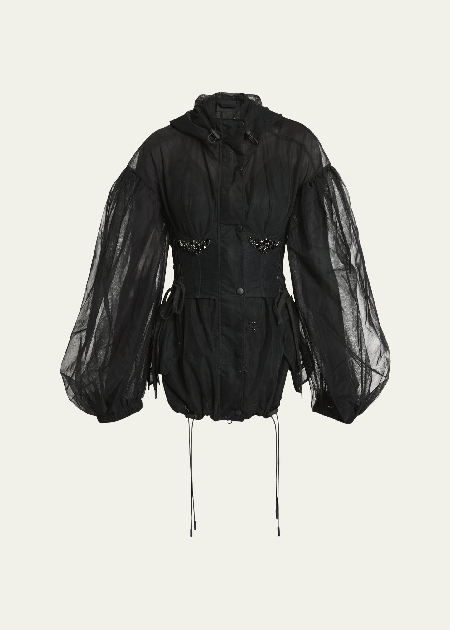 Simone Rocha Puff-Sleeve Parka Jacket with Embellished Corset Bodice | Bergdorf Goodman