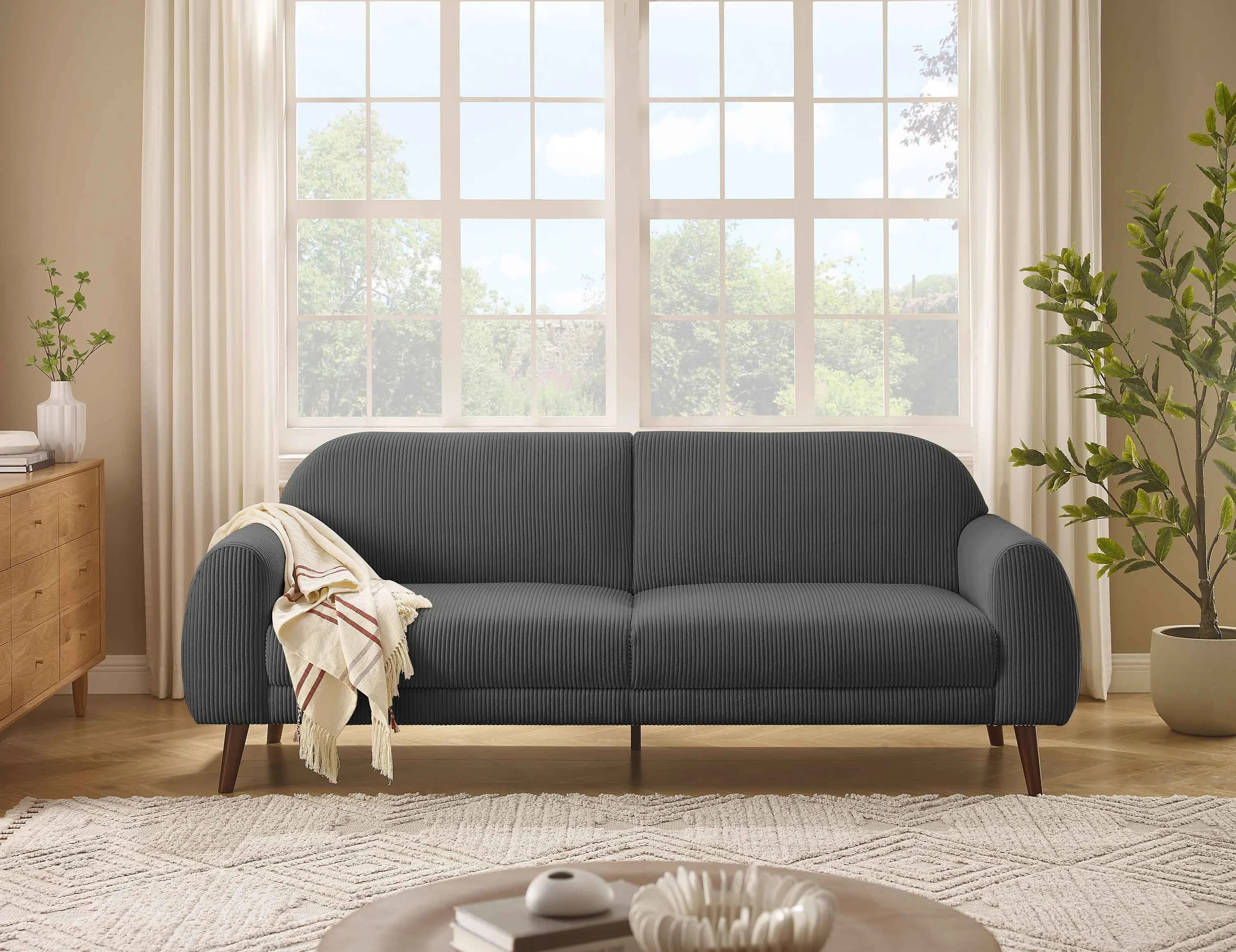 MINIMORE Modern Style 87.4"W Iris 3Seater Round Arm Mid-century Sofa | Wayfair North America