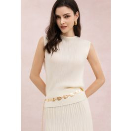 Cowl Open-Back Tie-String Sleeveless Knit Top in Cream for Shopping Trips & Holiday Outings | Chicwish