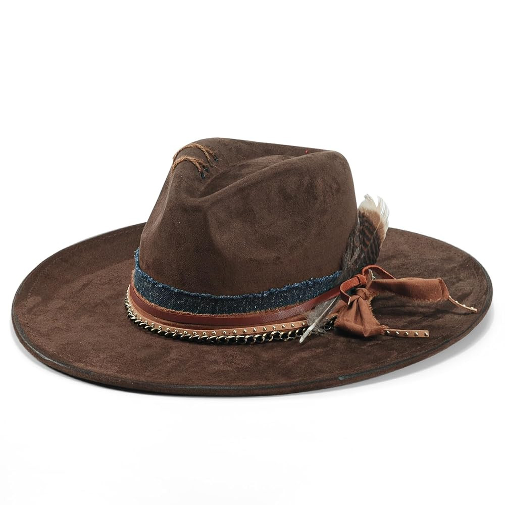 Wide Brim Fedora Hat Mens Women Felt Panama Hats Dress Up Handmade | Amazon (US)