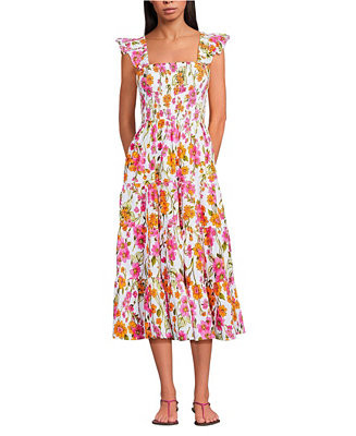 Women's Cotton Dobby Smocked Dress with Ruffle Straps | Macy's